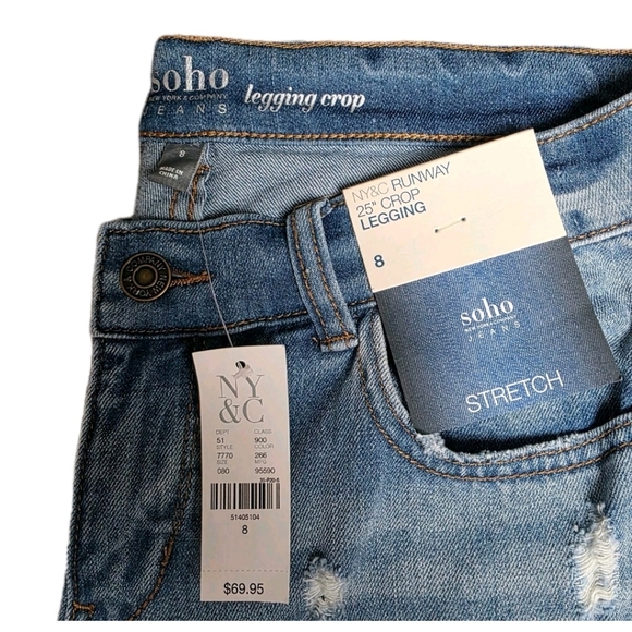 NY&Co SOHO Jeans Runway 25" Distressed Legging Crop - NWT Size 8 - Picture 3 of 7